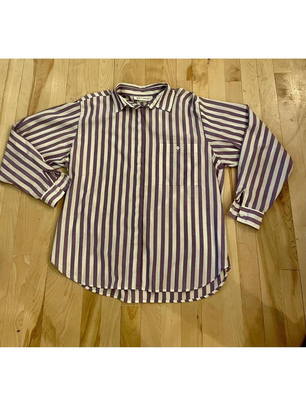 Vintage Ship'N Shore Purple and Cream Vertical Stripe Button Front Shirt Size 14
